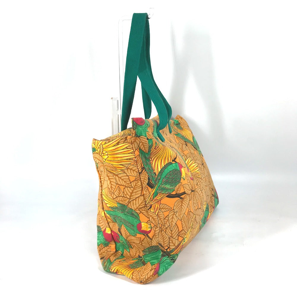 HERMES Tote Bag canvas Orange large vintage Bird motif bird pattern Women Used