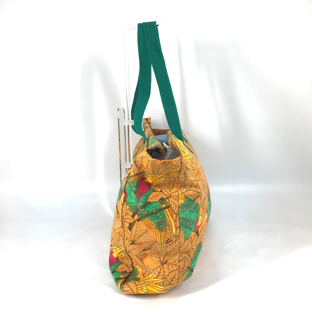 HERMES Tote Bag canvas Orange large vintage Bird motif bird pattern Women Used