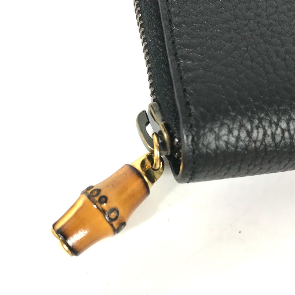 GUCCI Long Wallet Purse 739499 leather Navy GG Marmont Bamboo Zip Around Women Used