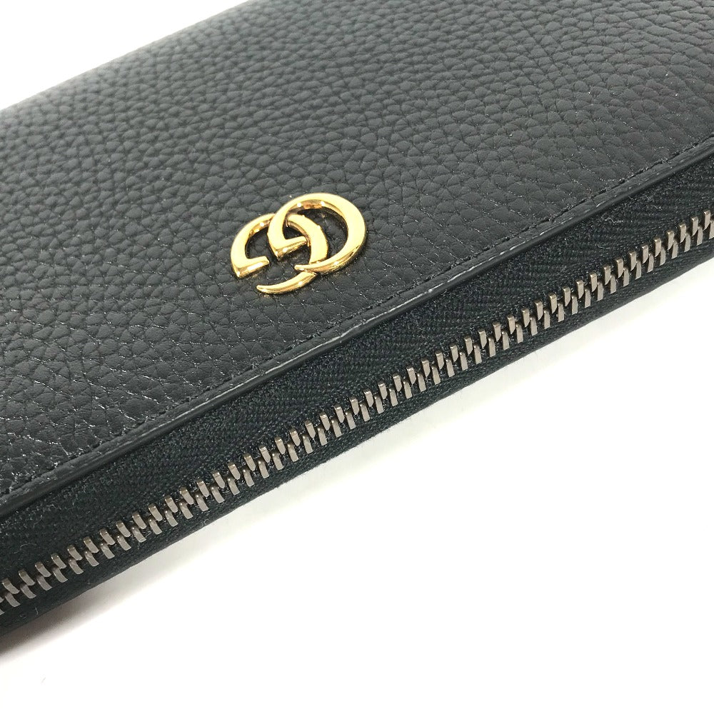 GUCCI Long Wallet Purse 739499 leather Navy GG Marmont Bamboo Zip Around Women Used