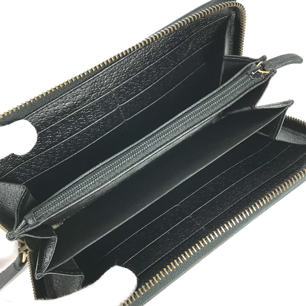 GUCCI Long Wallet Purse 523667 leather black BEE Zip Around Women Secondhand