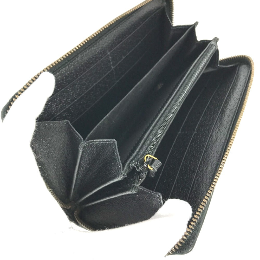 GUCCI Long Wallet Purse 523667 leather black BEE Zip Around Women Secondhand