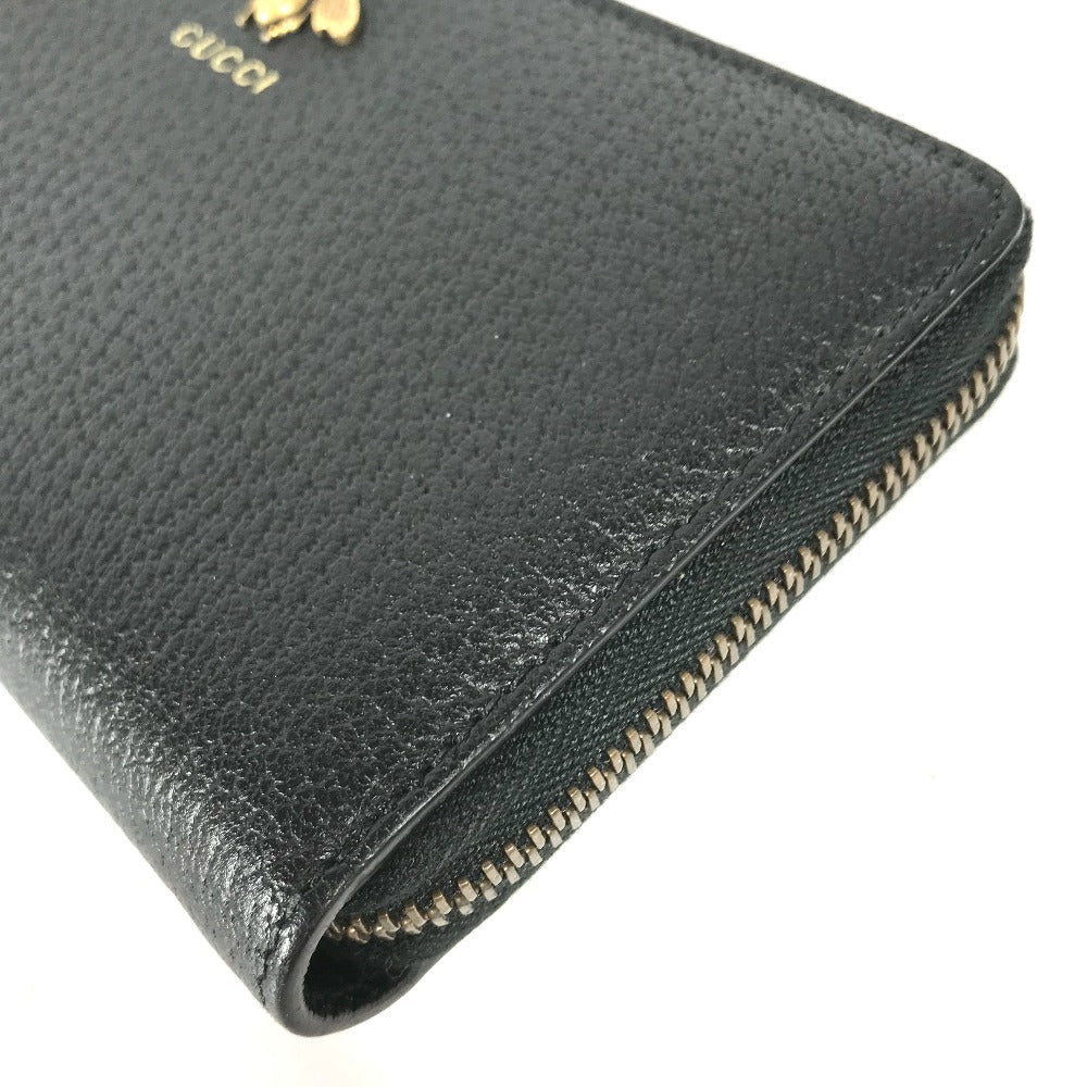 GUCCI Long Wallet Purse 523667 leather black BEE Zip Around Women Secondhand