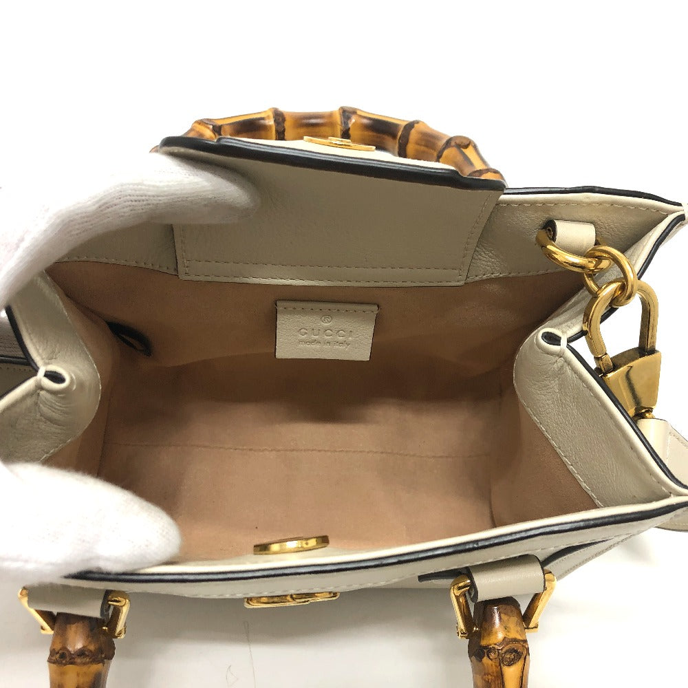 GUCCI Shoulder Bag 655661 leather white GG Marmont Diana Bamboo Women Used