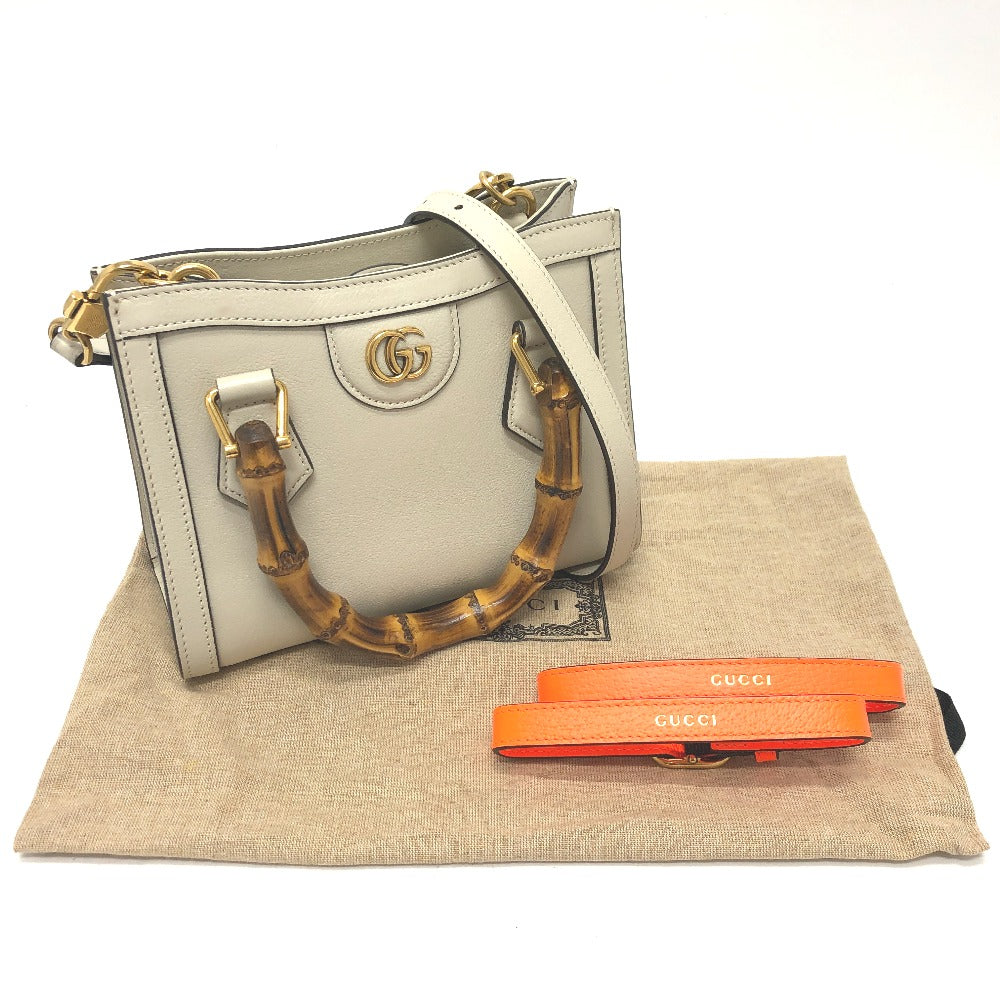 GUCCI Shoulder Bag 655661 leather white GG Marmont Diana Bamboo Women Used