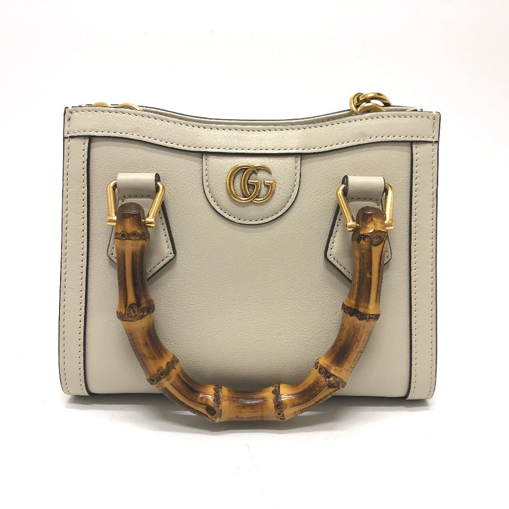 GUCCI Shoulder Bag 655661 leather white GG Marmont Diana Bamboo Women Used