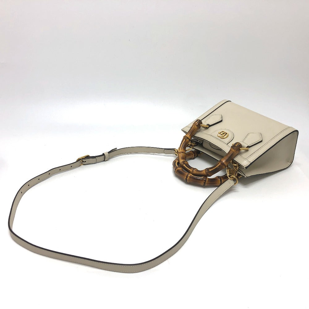 GUCCI Shoulder Bag 655661 leather white GG Marmont Diana Bamboo Women Used