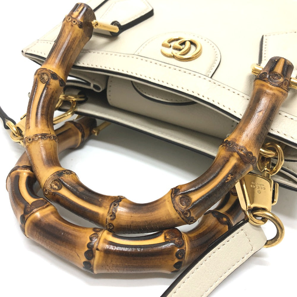 GUCCI Shoulder Bag 655661 leather white GG Marmont Diana Bamboo Women Used