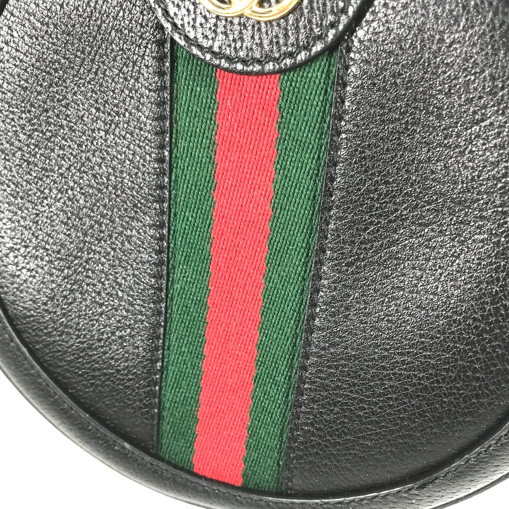 GUCCI Shoulder Bag 550618 leather black Shelly line GG Ophidia mini round Women Used