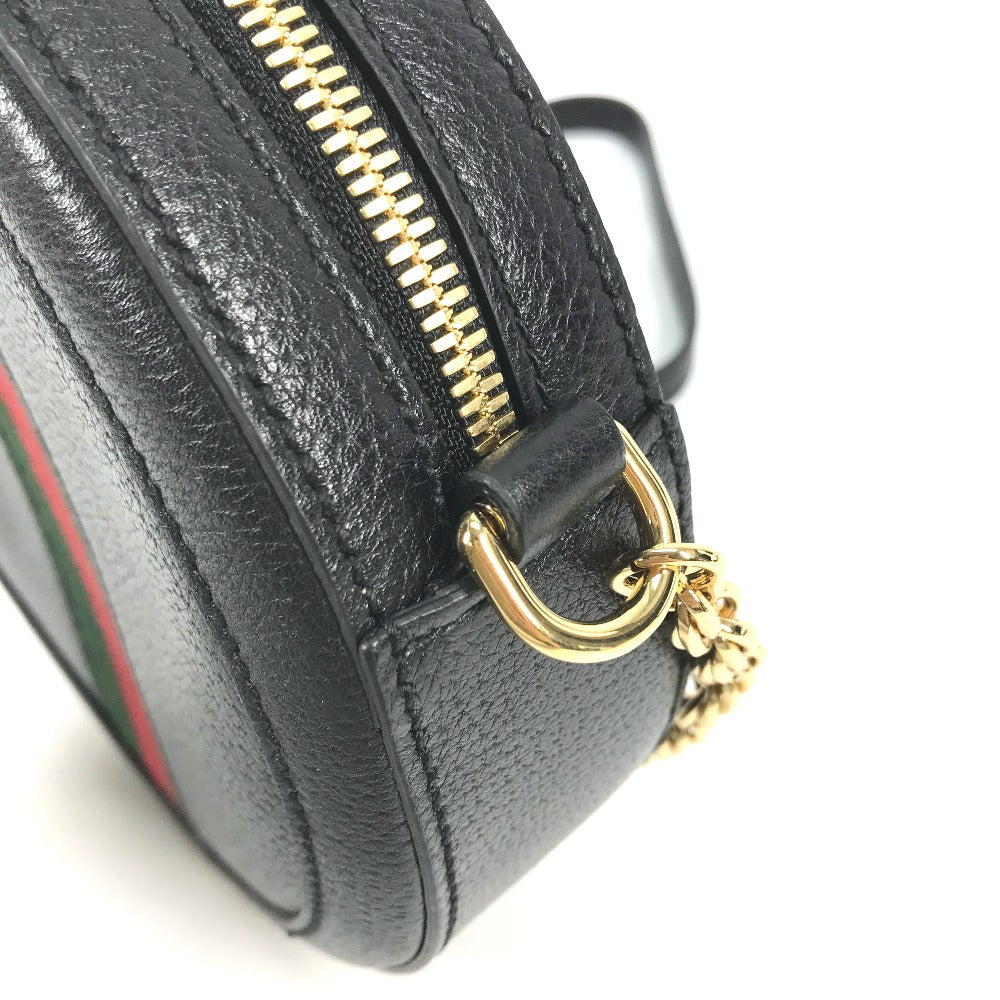 GUCCI Shoulder Bag 550618 leather black Shelly line GG Ophidia mini round Women Used