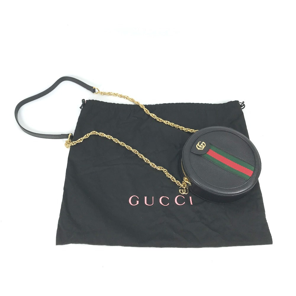 GUCCI Shoulder Bag 550618 leather black Shelly line GG Ophidia mini round Women Used