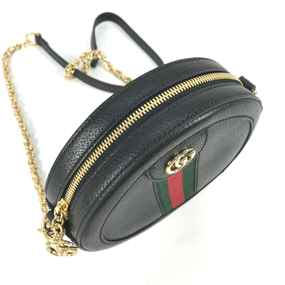 GUCCI Shoulder Bag 550618 leather black Shelly line GG Ophidia mini round Women Used