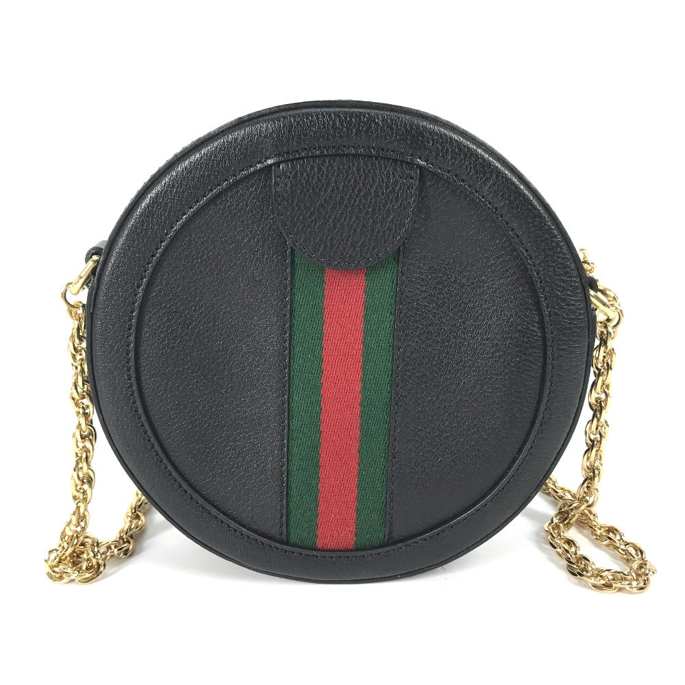 GUCCI Shoulder Bag 550618 leather black Shelly line GG Ophidia mini round Women Used