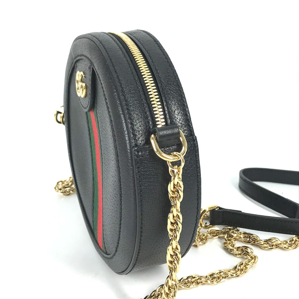 GUCCI Shoulder Bag 550618 leather black Shelly line GG Ophidia mini round Women Used