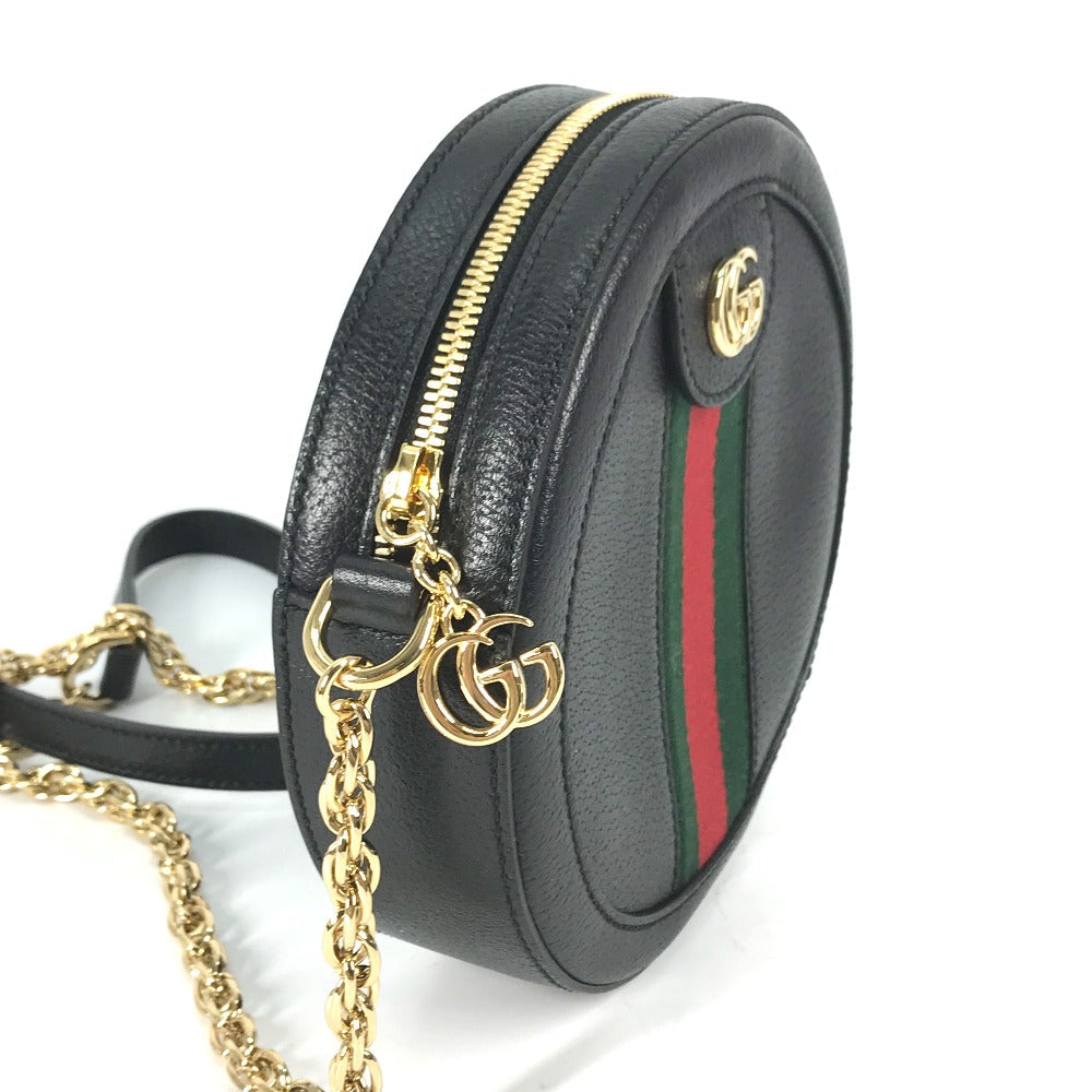 GUCCI Shoulder Bag 550618 leather black Shelly line GG Ophidia mini round Women Used