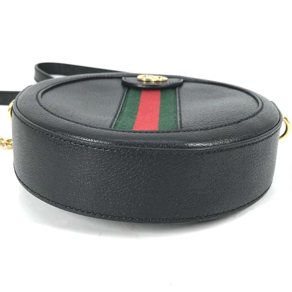 GUCCI Shoulder Bag 550618 leather black Shelly line GG Ophidia mini round Women Used