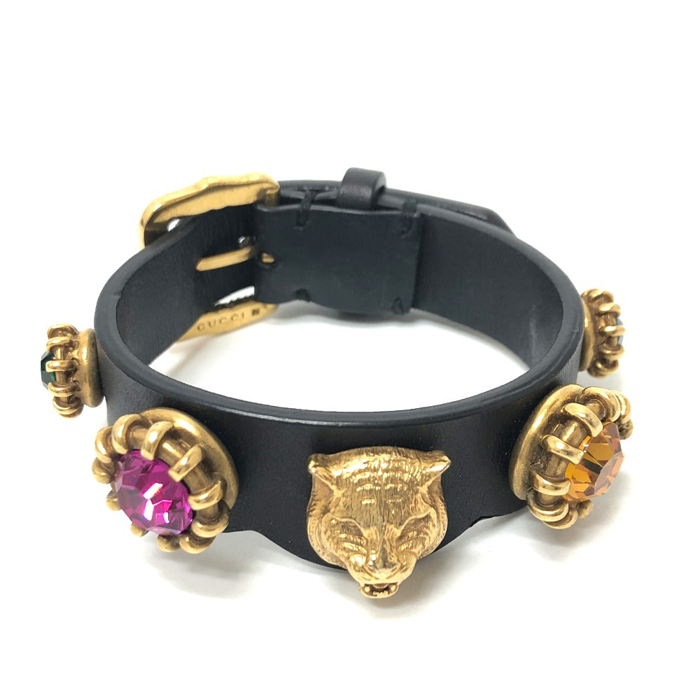 GUCCI bracelet leather black Taiga head mens Used
