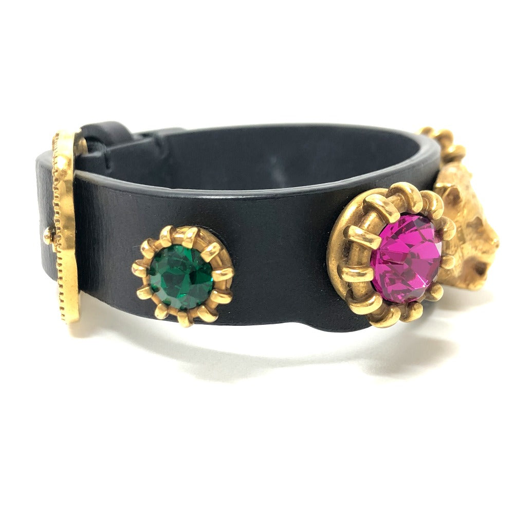 GUCCI bracelet leather black Taiga head mens Used
