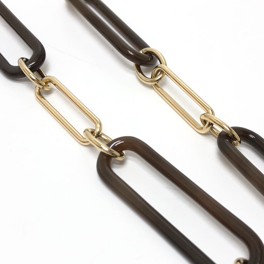 HERMES Necklace Gold Plated, Buffalo Leather Brown Amulet Padlock GM Women Used