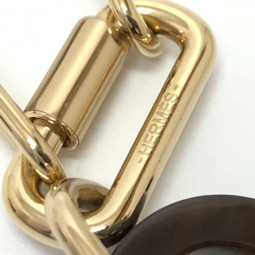 HERMES Necklace Gold Plated, Buffalo Leather Brown Amulet Padlock GM Women Used