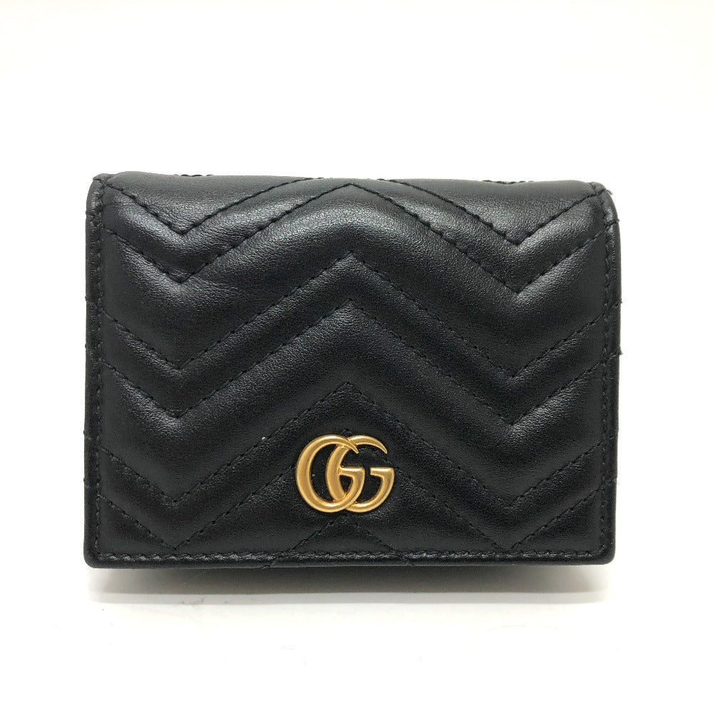 GUCCI Folded wallet 466492 leather black GG Marmont quilting Women Used