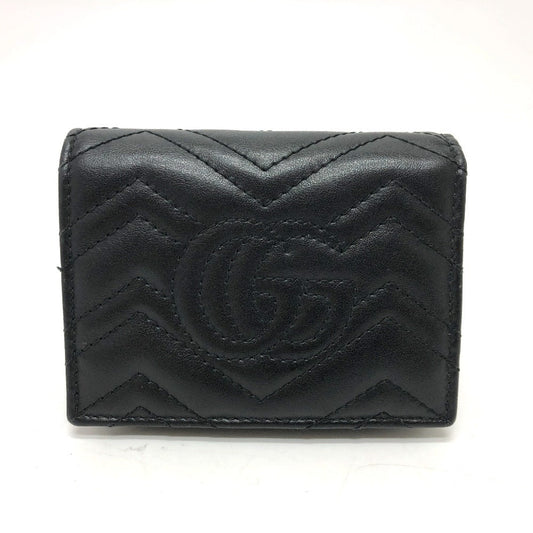 GUCCI Folded wallet 466492 leather black GG Marmont quilting Women Used