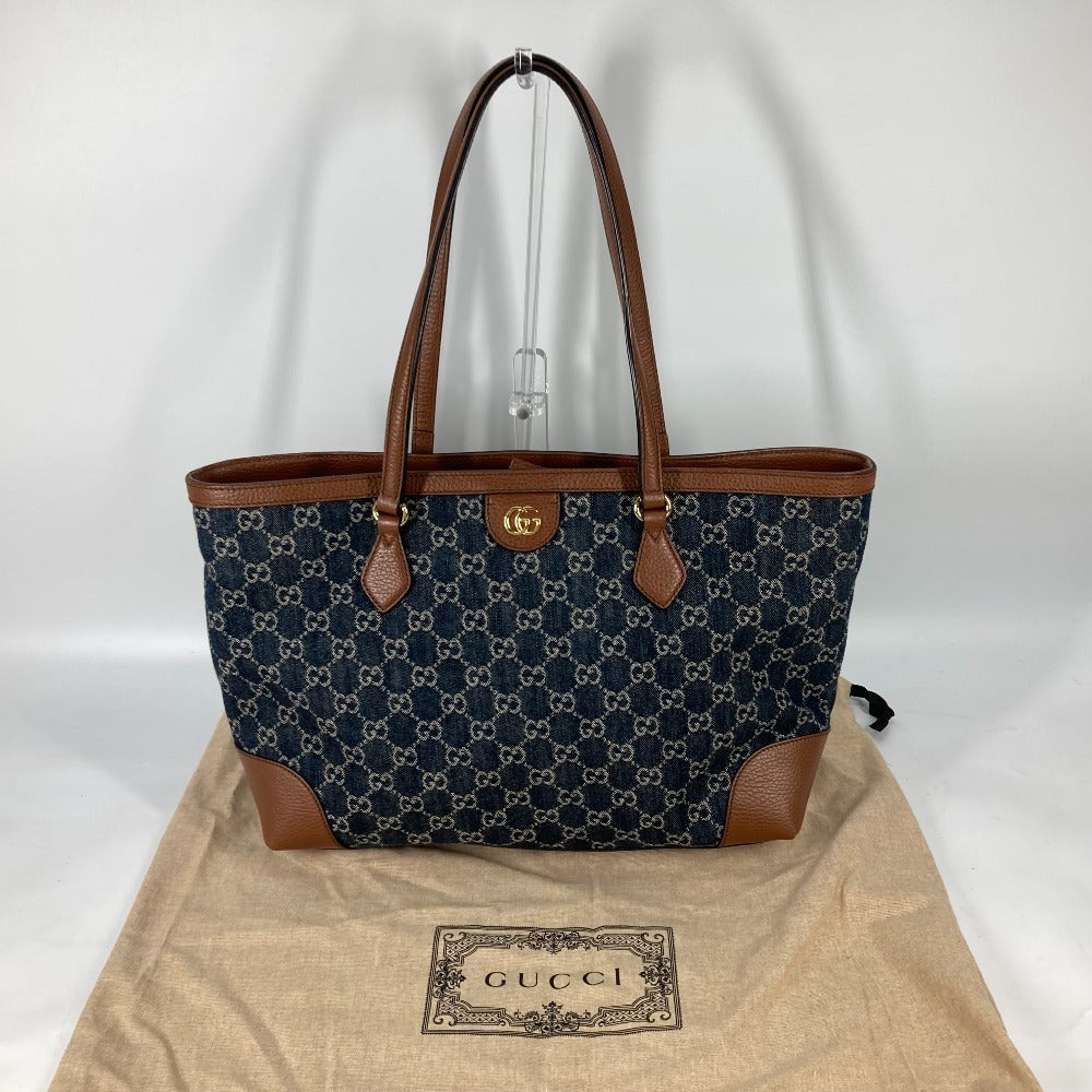 GUCCI Tote Bag 631685 denim blue Ophidia GG denim Medium tote Women Secondhand
