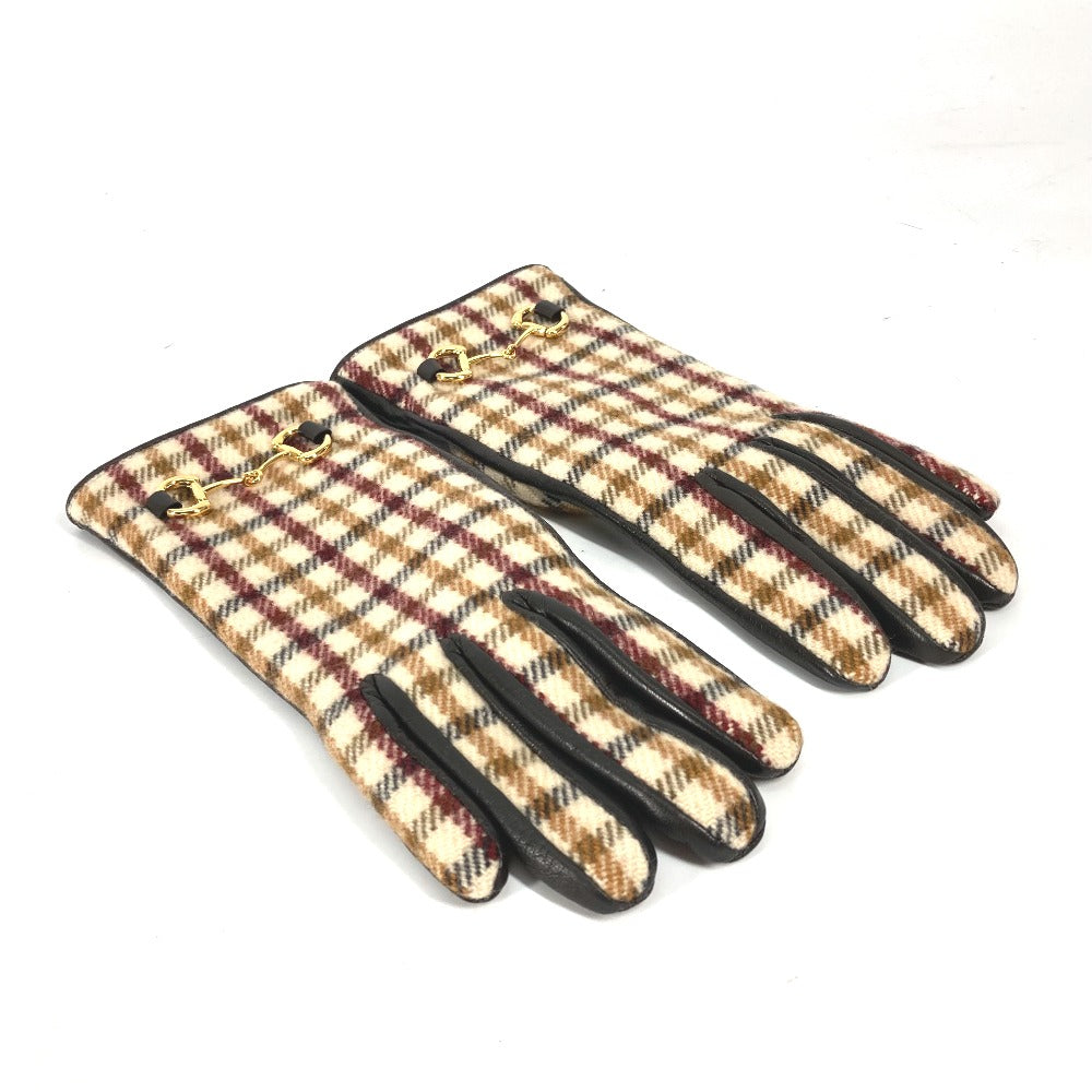 GUCCI Glove 603635 Wool/Cashmere, Leather Brown check Horsebit 7 S