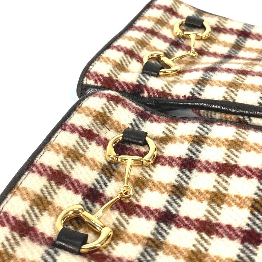 GUCCI Glove 603635 Wool/Cashmere, Leather Brown check Horsebit 7 S
