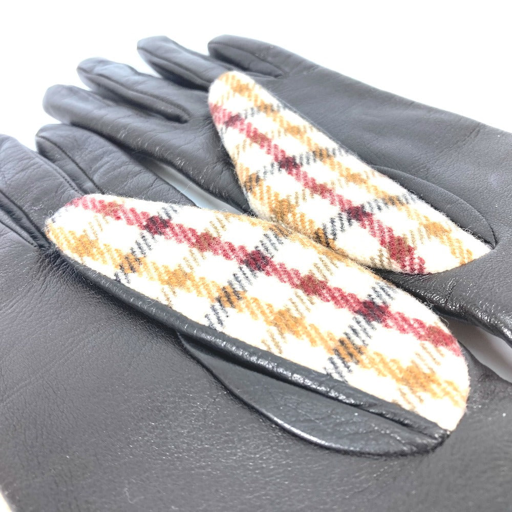 GUCCI Glove 603635 Wool/Cashmere, Leather Brown check Horsebit 7 S