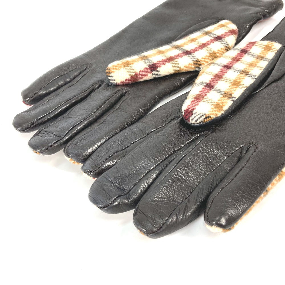 GUCCI Glove 603635 Wool/Cashmere, Leather Brown check Horsebit 7 S