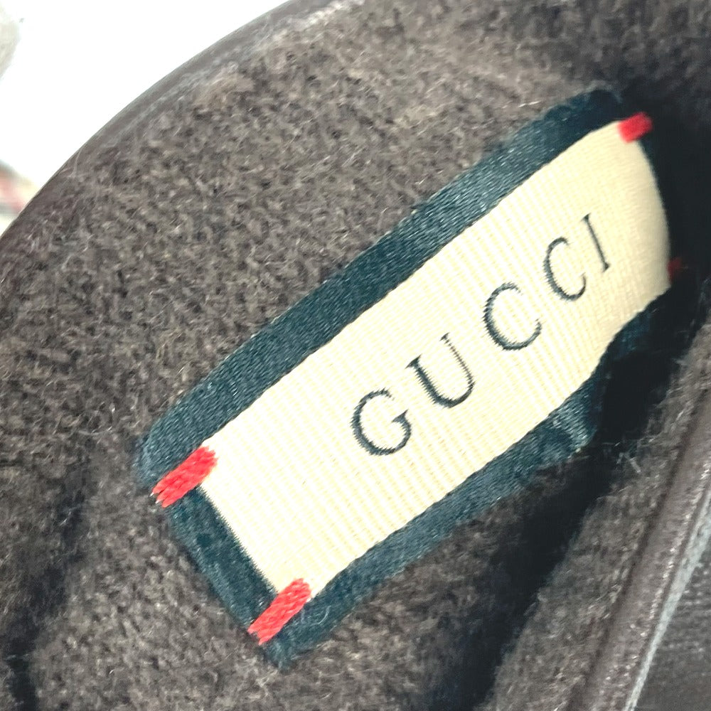 GUCCI Glove 603635 Wool/Cashmere, Leather Brown check Horsebit 7 S