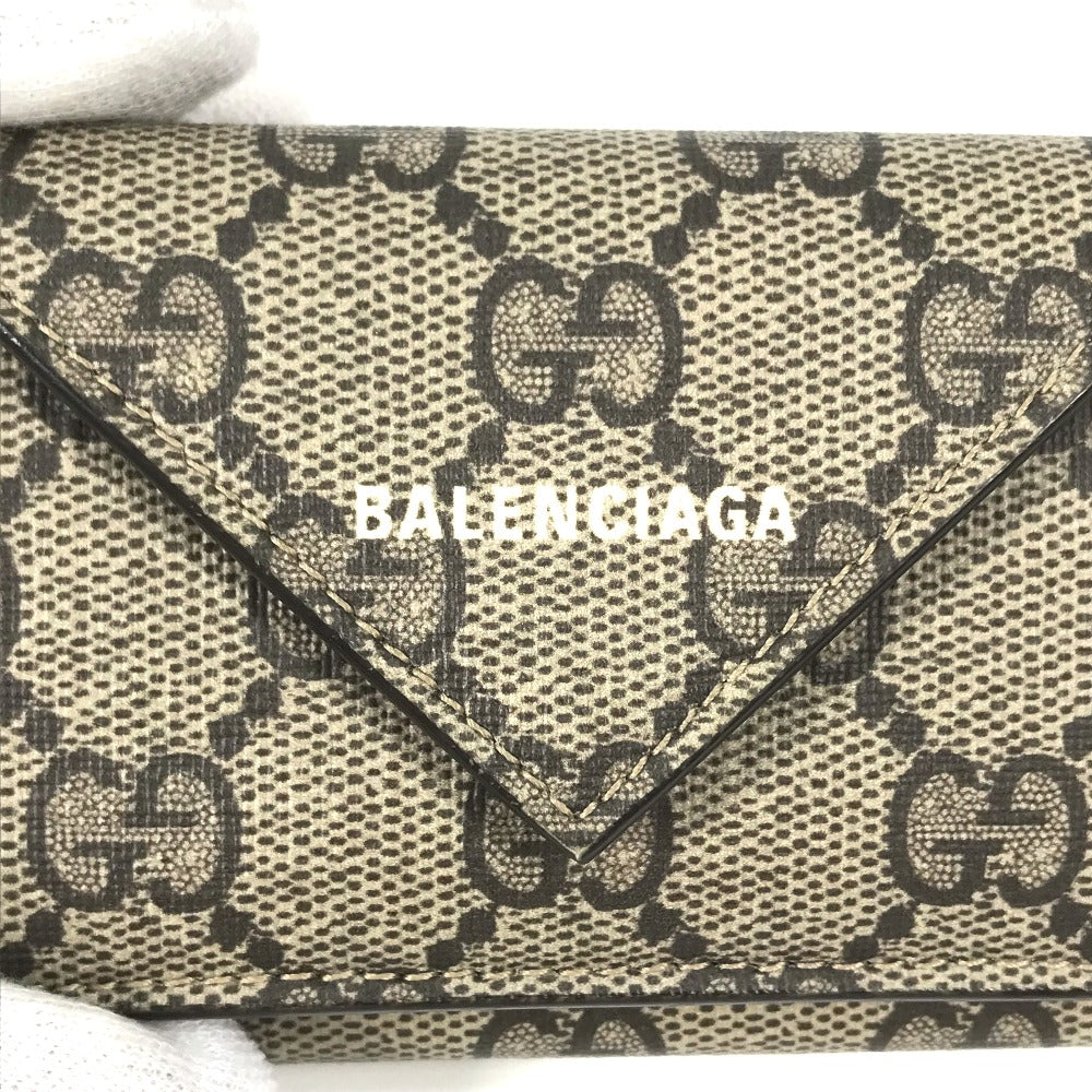 GUCCI Trifold wallet 681704 GG Supreme Canvas beige BALENCIAGA Balenciaga collaboration Paper mini wallet unisex(Unisex) Used