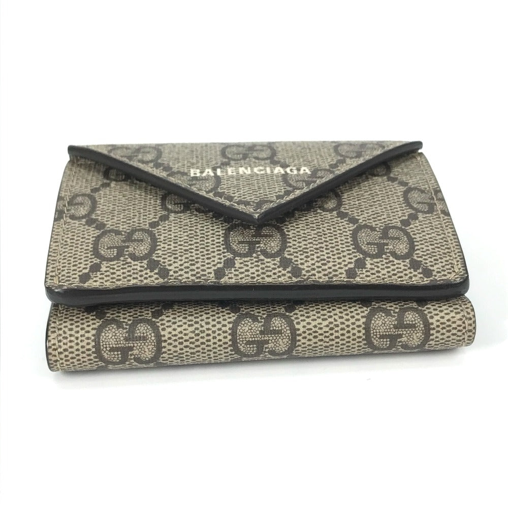 GUCCI Trifold wallet 681704 GG Supreme Canvas beige BALENCIAGA Balenciaga collaboration Paper mini wallet unisex(Unisex) Used