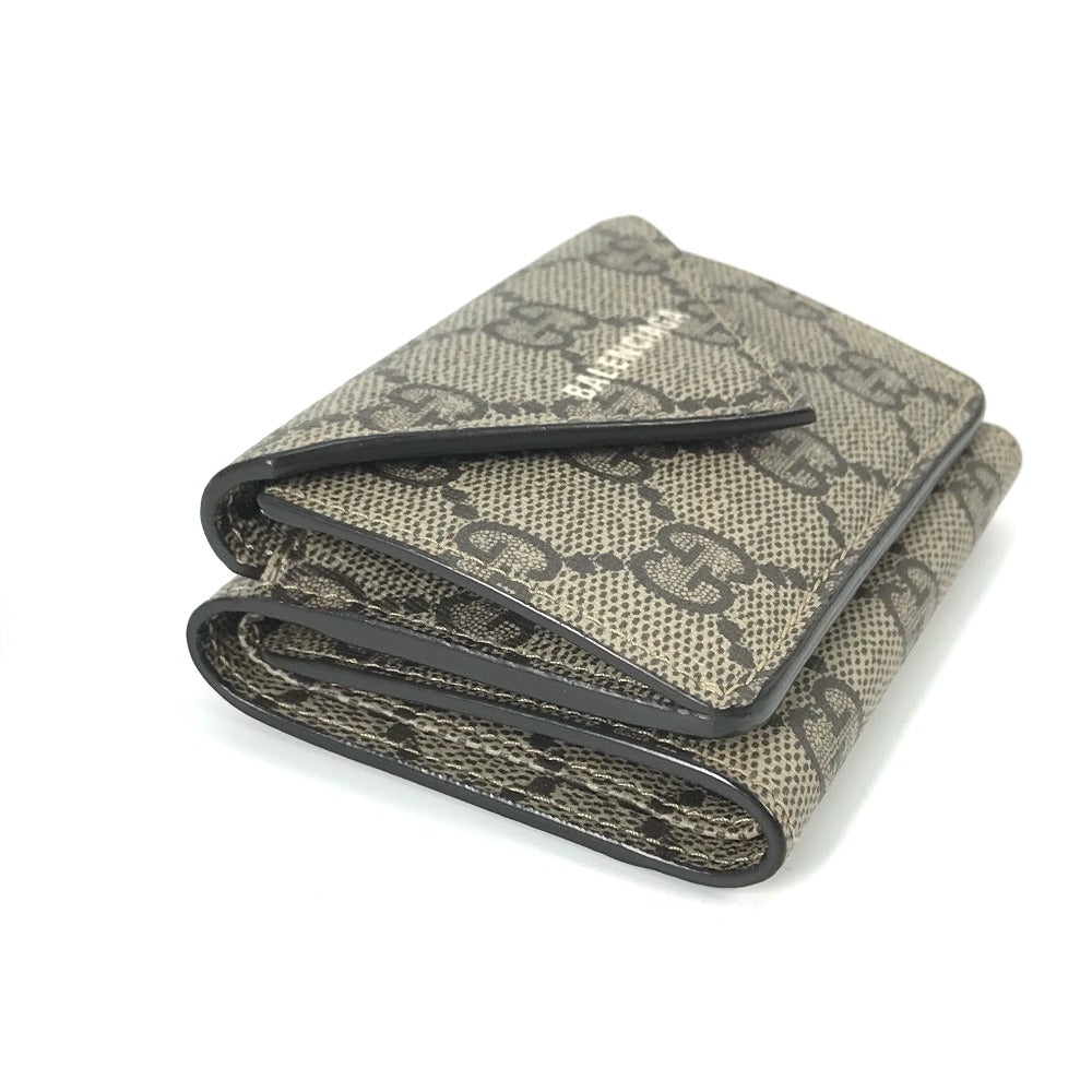 GUCCI Trifold wallet 681704 GG Supreme Canvas beige BALENCIAGA Balenciaga collaboration Paper mini wallet unisex(Unisex) Used
