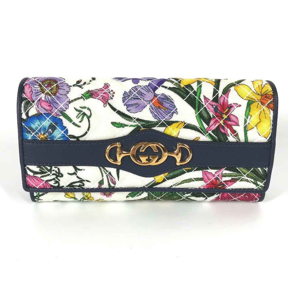 GUCCI Long Wallet Purse 536352 canvas multicolor Flora Floral Flower GG Continental wallet Women Used