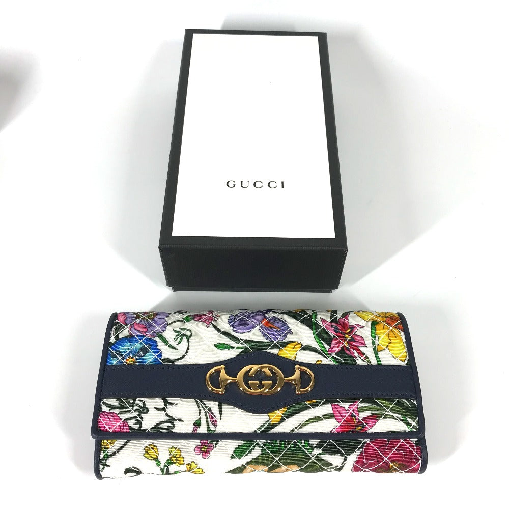 GUCCI Long Wallet Purse 536352 canvas multicolor Flora Floral Flower GG Continental wallet Women Used