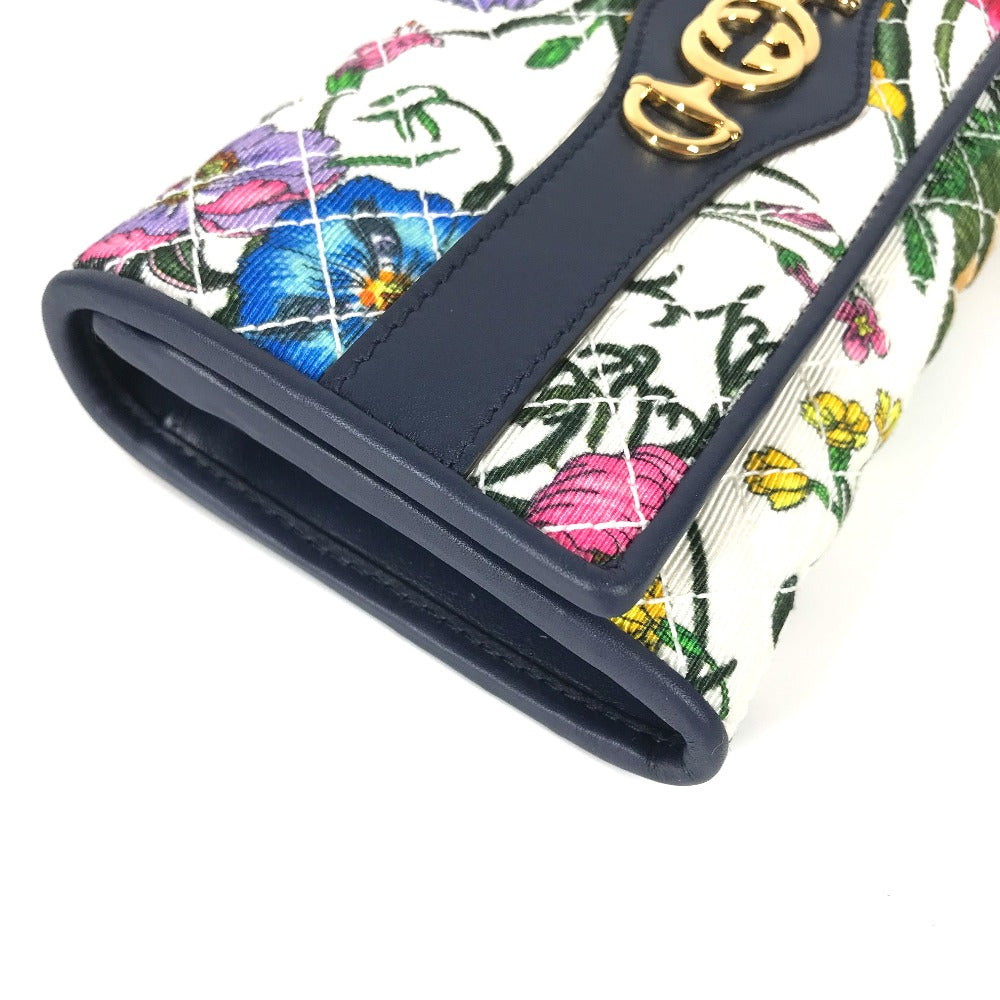 GUCCI Long Wallet Purse 536352 canvas multicolor Flora Floral Flower GG Continental wallet Women Used