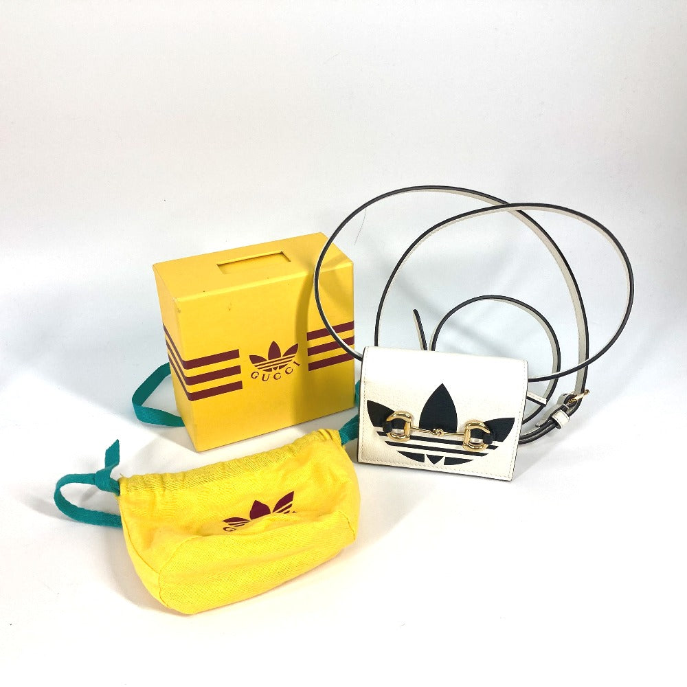 GUCCI Folded wallet 702248 leather white adidas adidas collaboration Horsebit mens Used