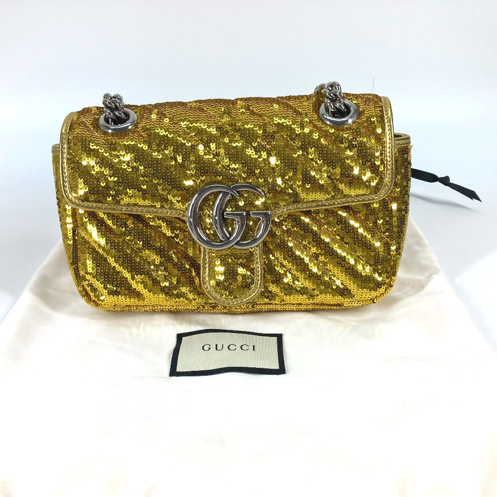 GUCCI Shoulder Bag 446744 Sequin / Leather Yellow Gold GG Marmont Sequin Women Used