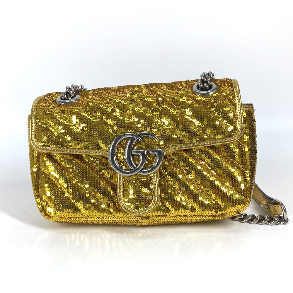 GUCCI Shoulder Bag 446744 Sequin / Leather Yellow Gold GG Marmont Sequin Women Used