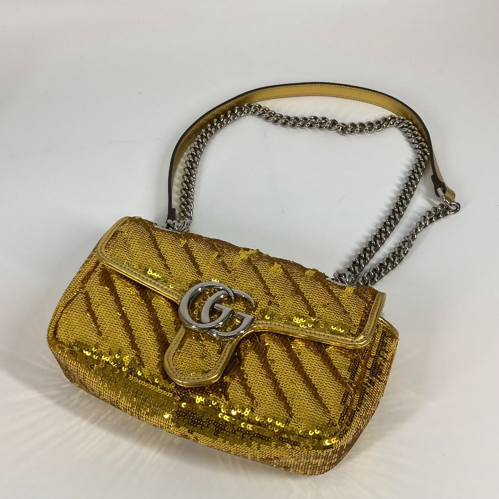 GUCCI Shoulder Bag 446744 Sequin / Leather Yellow Gold GG Marmont Sequin Women Used