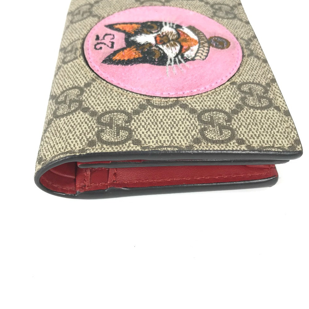 GUCCI Folded wallet 506277 GG Supreme Canvas Beige x pink GG Supreme BOSCO BOSCO applique dog Women Used