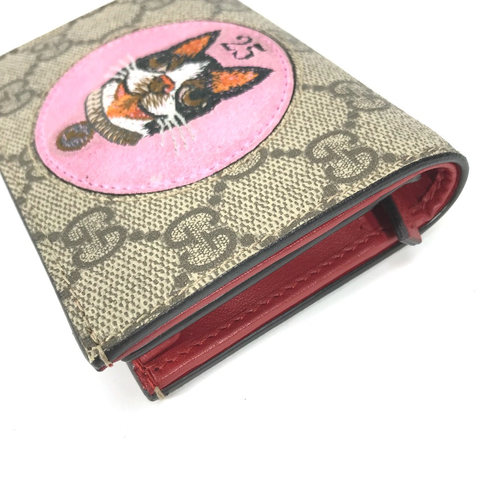 GUCCI Folded wallet 506277 GG Supreme Canvas Beige x pink GG Supreme BOSCO BOSCO applique dog Women Used