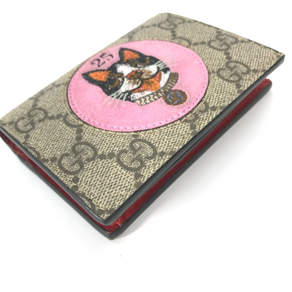 GUCCI Folded wallet 506277 GG Supreme Canvas Beige x pink GG Supreme BOSCO BOSCO applique dog Women Used