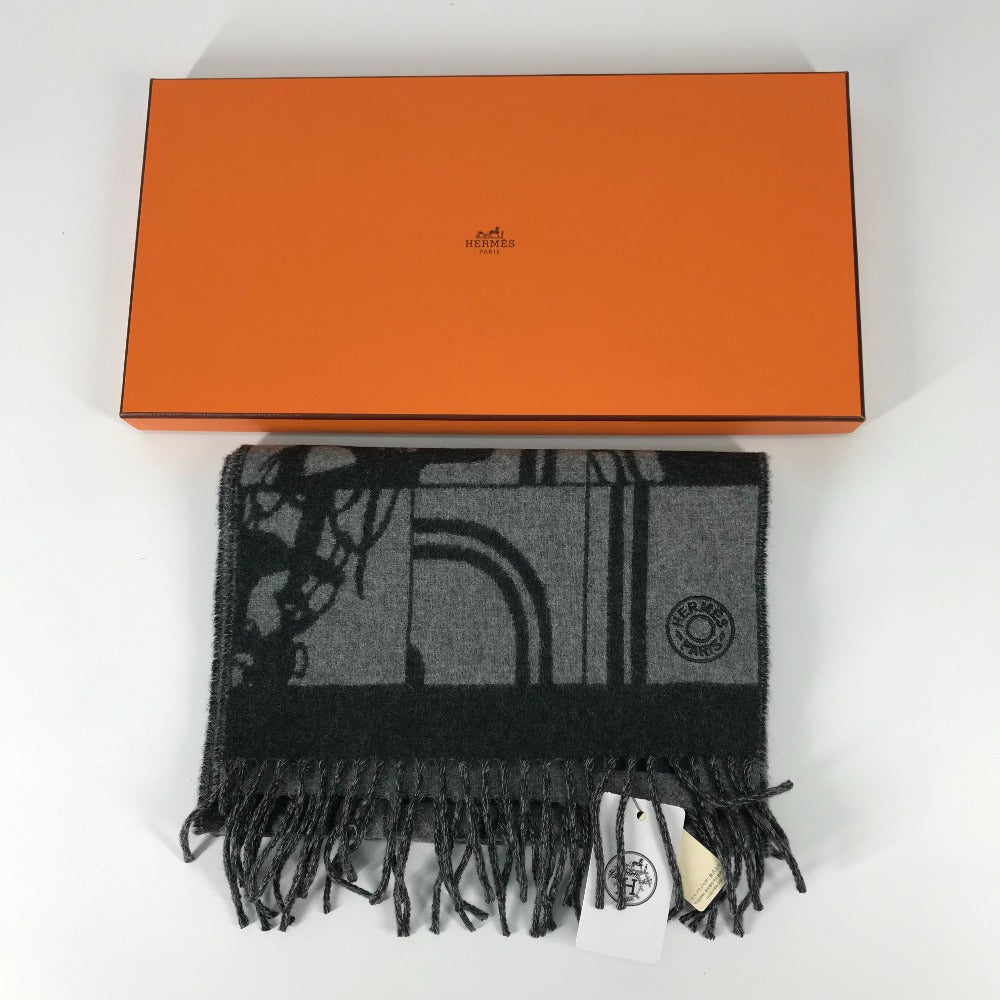 HERMES Scarf cashmere gray fringe Brides de Gala