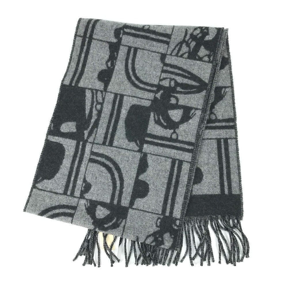 HERMES Scarf cashmere gray fringe Brides de Gala