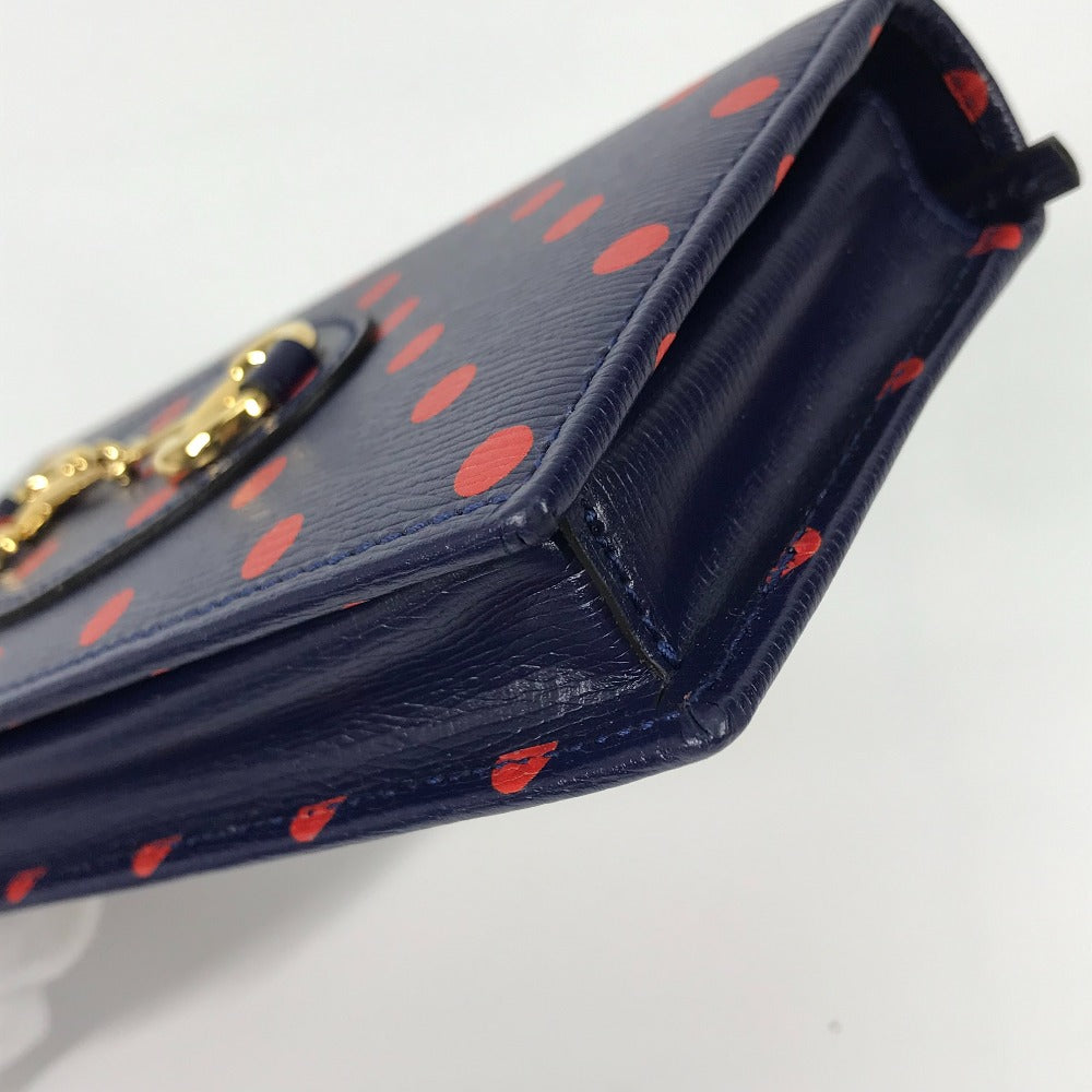 GUCCI Long Wallet Purse 621892 leather Navy x red Horsebit 1955 Dot Polka Dot Chain wallet Women Used