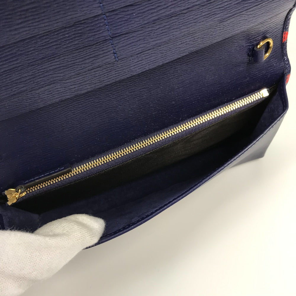 GUCCI Long Wallet Purse 621892 leather Navy x red Horsebit 1955 Dot Polka Dot Chain wallet Women Used