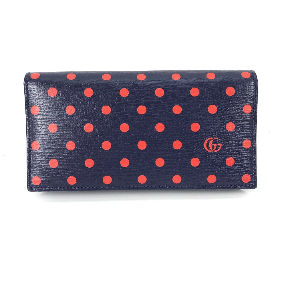 GUCCI Long Wallet Purse 621892 leather Navy x red Horsebit 1955 Dot Polka Dot Chain wallet Women Used